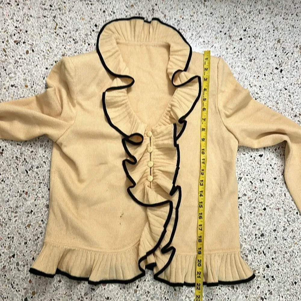St John yellow black ruffle knit cardigan sweater 6_6